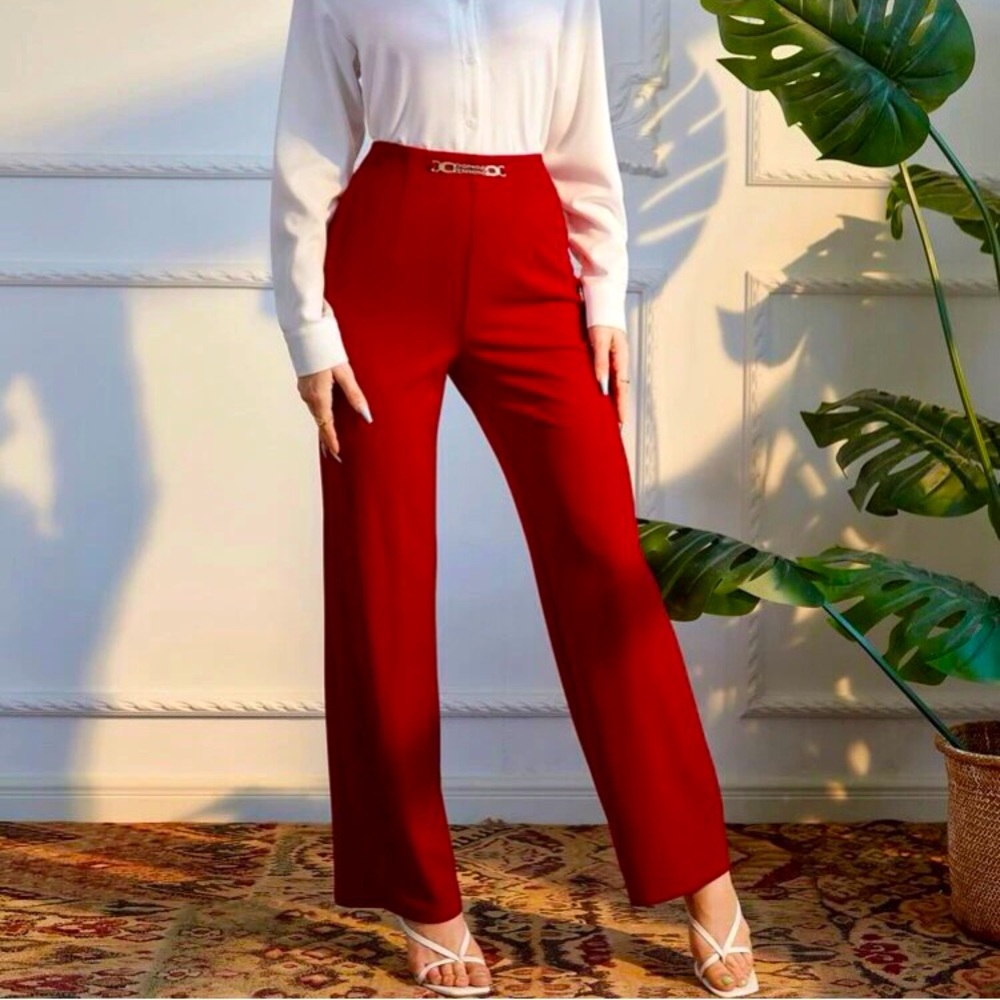 SHEIN Red Cute Flare Pants